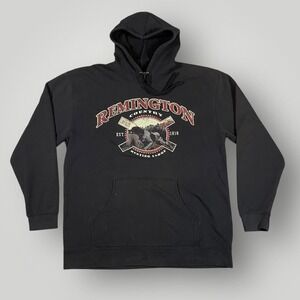 Remington Hoodie Mens‎ Medium Black Hunting Lodge Graphic Pullover Sweatshirt
